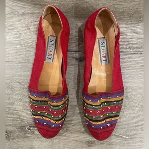 Vintage Stuart Wietzman Red Colorful Rianbow Rhinestone Flats